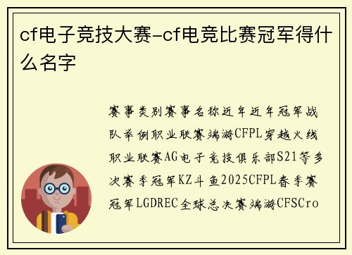 cf电子竞技大赛-cf电竞比赛冠军得什么名字